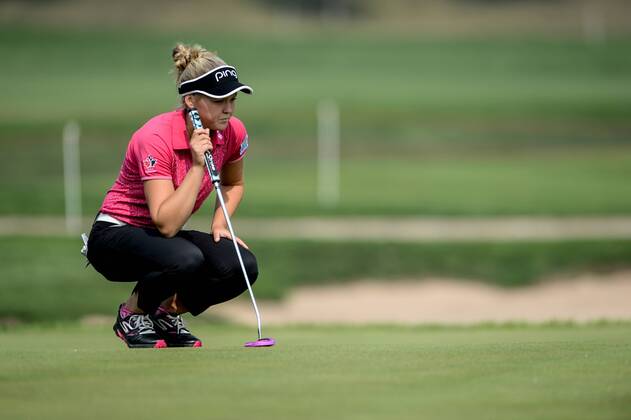 BEIJING, CHINA - SEPTEMBER 30: Brooke M. Henderson of Canada in action during the second round of the 2016 Reignwood LPGA Golf Damen Classic at Reignwood golf club on September 30, 2016 in Beijing, China. CFP493037201