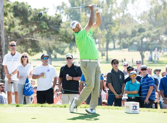 October 9, 2016 - Newport Beach, California, USA - Bart Bryant makes a tee shot on the second hole during the final round of the Toshiba Classic at the Newport Beach Country Club on October 9, 2016 in Newport Beach, California. Toshiba Classic - Final Round - ZUMAg139