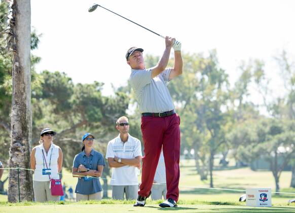 October 9, 2016 - Newport Beach, California, USA - Paul Goydos makes a tee shot on the second hole during the final round of the Toshiba Classic at the Newport Beach Country Club on October 9, 2016 in Newport Beach, California. Toshiba Classic - Final Round - ZUMAg139