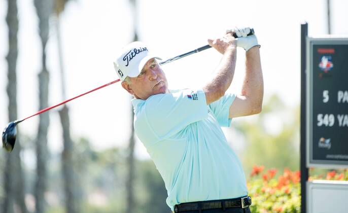 October 9, 2016 - Newport Beach, California, USA - Jay Haas makes a tee shot on the third hole during the final round of the Toshiba Classic at the Newport Beach Country Club on October 9, 2016 in Newport Beach, California. Toshiba Classic - Final Round - ZUMAg139