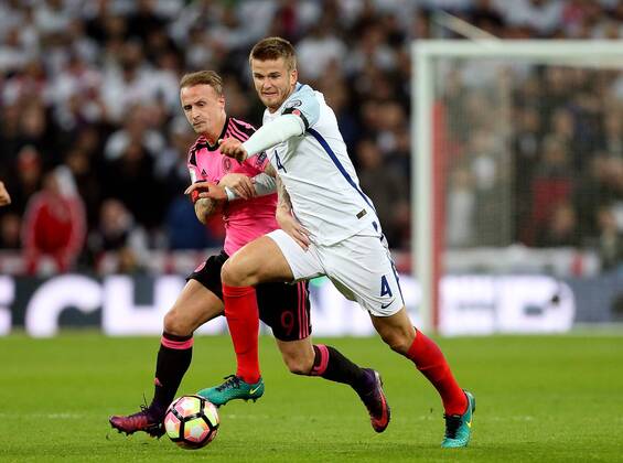 Leigh Griffiths of Scotland tussles with Eric Dier of England during the FIFA World Cup WM Weltmeisterschaft Fussball Qualifying Group F match at Wembley Stadium, London. Picture date: November 11th, 2016. Pic David Klein Sportimage EDITORIAL USE ONLY. No use with unauthorised audio, video, data, fixture lists, club league logos or live services. Online in-match use limited to 120 images, no video emulation. No use in betting, games or single club league player publications.
