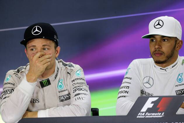 Abu Dhabi Grand Prix, UAE 24 - 27 November 2016 27.11.2016 - Race, press conference PK Pressekonferenz Nico Rosberg (GER) Mercedes AMG F1 W07 Hybrid and Lewis Hamilton (GBR) Mercedes AMG F1 W07 Hybrid 