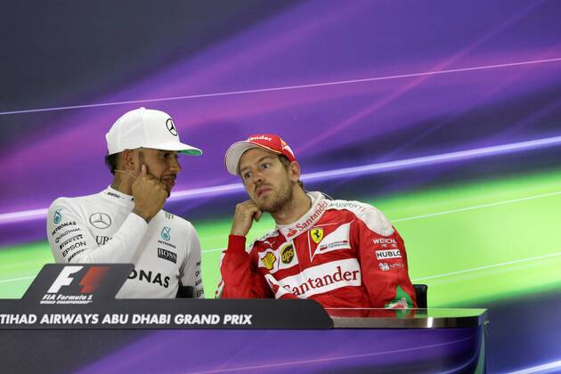 Abu Dhabi Grand Prix, UAE 24 - 27 November 2016 27.11.2016 - Race, press conference PK Pressekonferenz Lewis Hamilton (GBR) Mercedes AMG F1 W07 Hybrid and Sebastian Vettel (GER) Scuderia Ferrari SF16-H 