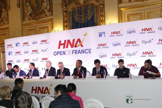 Conference de presse HNA Open de France - Padraig Harrington - Alexander Levy - Pascal Grizot - Jean Lou Charon - Keith Pelley - Chen Wenli - Yuang Guang - Matthew Fitzpatrick - Shane Lawry NEWS : Conference de presse HNA Open de France - Paris - 09 01 2017 MichaelBaucher Panoramic
