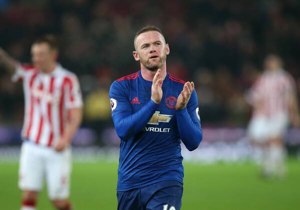 Manchester United ManU s Wayne Rooney scoring his sides opening goal during the Premier League match at Bet365 Stadium, Stoke. Picture date January 21st, 2017 Pic David Klein Sportimage EDITORIAL USE ONLY. No use with unauthorised audio, video, data, fixture lists, club league logos or live services. Online in-match use limited to 120 images, no video emulation. No use in betting, games or single club league player publications.