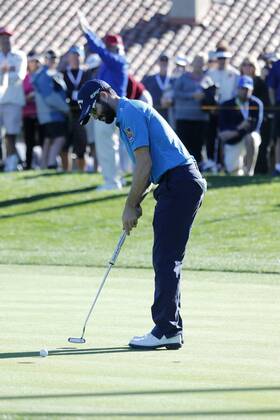 January 21, 2017 Adam Hadwin of Canada makes a putt for birdie on the 17th hole during the third round of the CareerBuilder Challenge at La Quinta Country Club in La Quinta, California. CSM GOLF 2017: CareerBuilder Challenge JAN 21 - ZUMAc04_ 20170121_zaf_c04_339