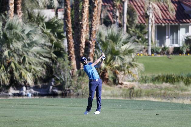 January 21, 2017 Adam Hadwin of Canada plays his second shot on the 18th hole during the third round of the CareerBuilder Challenge at La Quinta Country Club in La Quinta, California. CSM GOLF 2017: CareerBuilder Challenge JAN 21 - ZUMAc04_ 20170121_zaf_c04_341