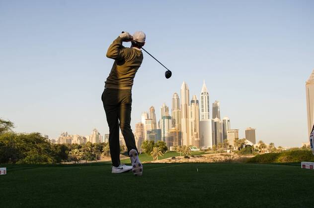 Thomas Pieters of Belgium tees off while completing his second round during the PGA Golf Herren European Tour Dubai Desert Classic Tournament Day 3 at the Emirates Golf Club, Dubai, UAE on 4 February 2017. Copyright: xGrantxWinterx 14030056