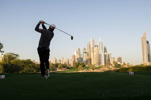 Graeme Mcdowell of Northern Ireland tees off while completing his second round during the PGA Golf Herren European Tour Dubai Desert Classic Tournament Day 3 at the Emirates Golf Club, Dubai, UAE on 4 February 2017. Copyright: xGrantxWinterx 14030057