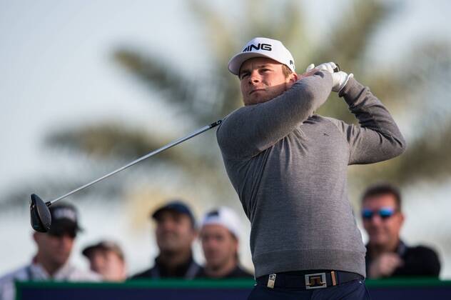 Tyrrell Hatton of England tees off while completing his second during the PGA Golf Herren European Tour Dubai Desert Classic Tournament Day 3 at the Emirates Golf Club, Dubai, UAE on 4 February 2017. Copyright: xGrantxWinterx 14030064