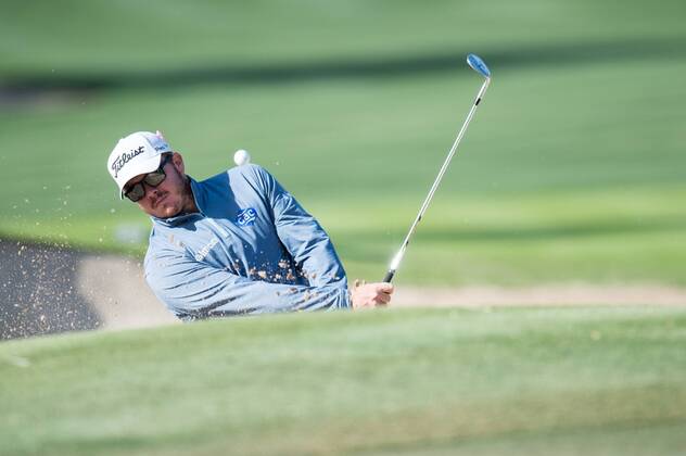 George Coetzee of South Africa plays from the bunker while completing his second round during the PGA Golf Herren European Tour Dubai Desert Classic Tournament Day 3 at the Emirates Golf Club, Dubai, UAE on 4 February 2017. Copyright: xGrantxWinterx 14030067