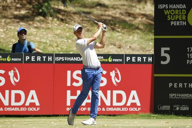 February 18th 2017, Lake Karrinyup Country Club, Perth, Western Australia, Australia; ISPS Handa World Super 6 Perth Golf Tournament Day 3 Thomas Detry (BEL) drives off the par 3 5th during his round on day 3 xDavidxWoodleyx  ActionPlus11847412