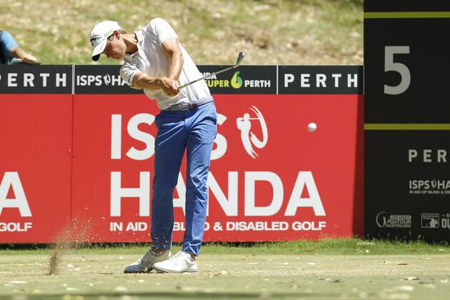 February 18th 2017, Lake Karrinyup Country Club, Perth, Western Australia, Australia; ISPS Handa World Super 6 Perth Golf Tournament Day 3 Thomas Detry (BEL) drives off the par 3 5th during his round on day 3 xDavidxWoodleyx  ActionPlus11847413