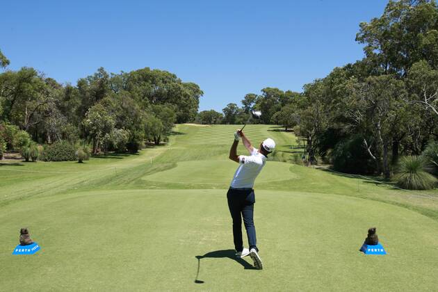 February 18th 2017, Lake Karrinyup Country Club, Perth, Western Australia, Australia; ISPS Handa World Super 6 Perth Golf Tournament Day 3 Jason Scrivener (AUS) drives off the 5th tee during his round on day 3 xDavidxWoodleyx  ActionPlus11847450