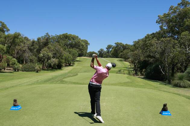 February 18th 2017, Lake Karrinyup Country Club, Perth, Western Australia, Australia; ISPS Handa World Super 6 Perth Golf Tournament Day 3 Jake Higginbottom (AUS) drives off the 6th tee during his round on day 3 xDavidxWoodleyx  ActionPlus11847425