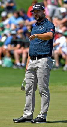 April 9, 2017 - Augusta, GA, USA - Ryan Moore studies his line to the pin on the second green during the final round of the Masters Tournament on Sunday, April 9, 2017 at Augusta National Golf Club in Augusta, Ga. 2017 Masters Round 4 - ZUMAm67_ 20170409_zaf_m67_036 Copyright: xJeffxSinerx