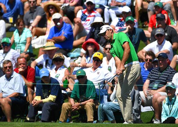 April 9, 2017 - Augusta, GA, USA - Charl Schwartzel chips his ball onto the second green during the final round of the Masters Tournament on Sunday, April 9, 2017 at Augusta National Golf Club in Augusta, Ga. 2017 Masters Round 4 - ZUMAm67_ 20170409_zaf_m67_038 Copyright: xJeffxSinerx