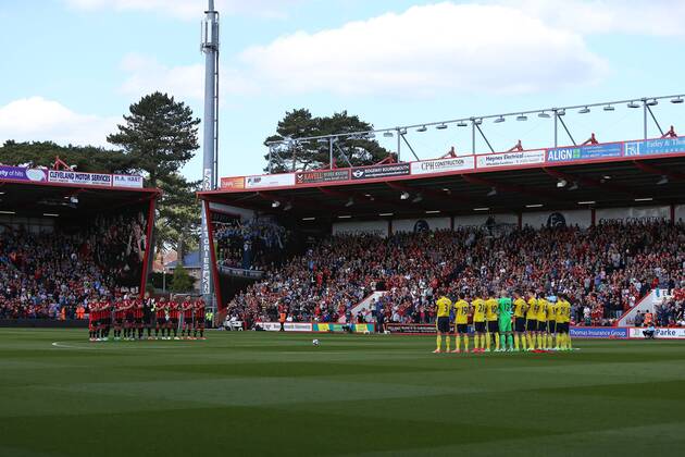 Football - 2016 2017 Premier League - AFC Bournemouth vs. Middlesbrough The teams stand for a minutes applause before kick off to remember and celebrate the life of Ugo Ehiogu at the Vitality Stadium (Dean Court) Bournemouth COLORSPORT SHAUN BOGGUST 