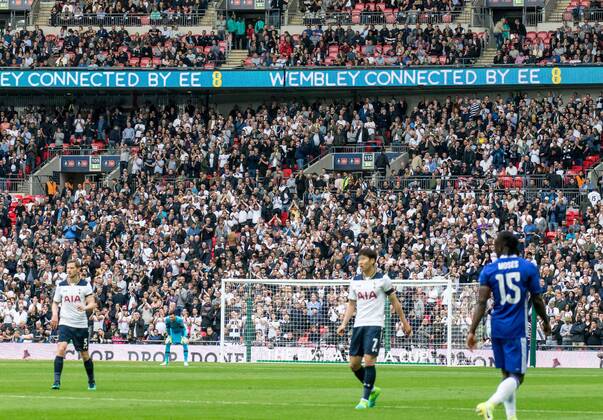 Tottenham Hotspur supporters pay an extra tribute to Ugo Ehiogu by applauding at the 44th minute mark during the the Emirates FA Cup Semi-Final match between Chelsea and Tottenham Hotspur at Wembley Stadium, London, England on the 22nd April 2017. Copyright: xLiamxMcAvoyx 15070040