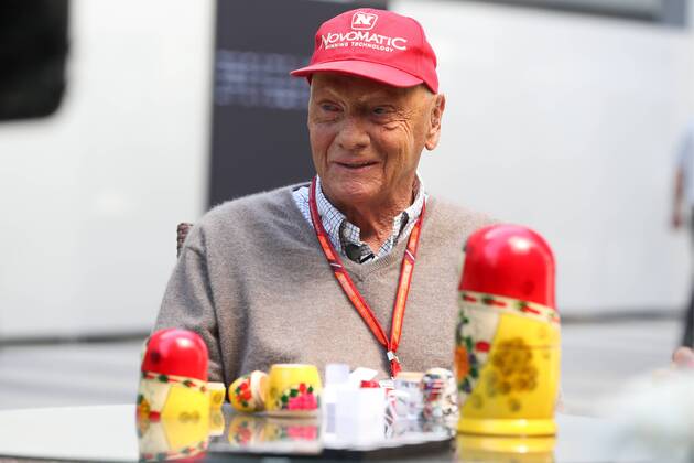 SOCHI, RUSSIA - APRIL 29, 2017: Austrian former Formula One driver and a three-time F1 World Drivers Champion Niki Lauda, non-executive chairman of Mercedes AMG Petronas Formula One Team, seen during the 2017 Formula 1 Russian Grand Prix at the Sochi Autodrom racing circuit. Vyacheslav Prokofyev TASS  TS04A195