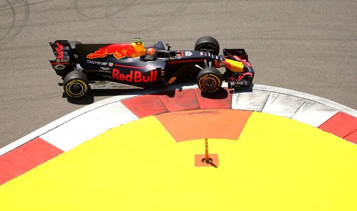 SOCHI, RUSSIA - APRIL 29, 2017: Red Bull Racing Formula One Team driver Max Verstappen of the Netherlands takes part in a practice session ahead of the 2017 Formula One Russian Grand Prix at the Sochi Autodrom racing circuit. Alexander Demianchuk TASS  TS04A1FD