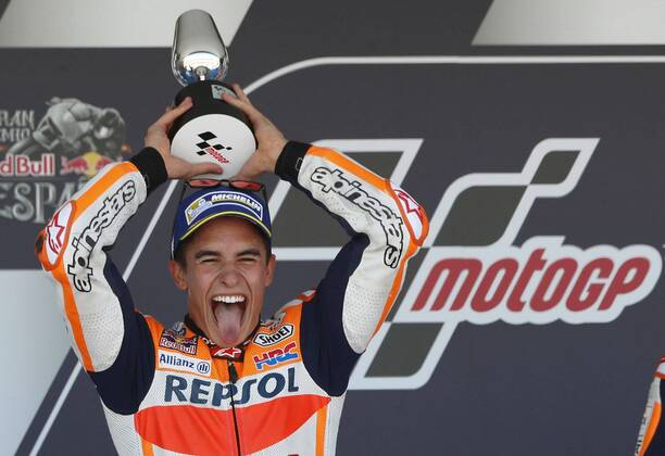 Themen der Woche - Sport Bilder des Tages - SPORT Spanish MotoGP rider Marc Marquez, of Repsol Honda team, celebrates on podium after finishing in second position in Spain s GP race at Jerez de la Frontera s track, southern Spain, 07 May 2017. Spanish Dani Pedrosa won and Spaniard Jorge Lorenzo was third. Spain s GP race !ACHTUNG: NUR REDAKTIONELLE NUTZUNG!  Copyright: xRomanxRiosx GRA042 20170507-636297695888604630