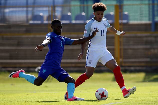 PXL_UEFA European U-17 Championship, group D, England vs. Netherlands 10.05.2017., Zapresic, Croatia - UEFA European U-17 Championship 2017, group D, 3rd round, England vs. Netherlands. Lutsharel Geertruida, Jadon Sancho. IgorxKralj PIXSELL