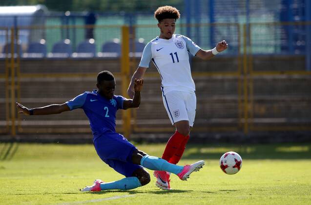 PXL_UEFA European U-17 Championship, group D, England vs. Netherlands 10.05.2017., Zapresic, Croatia - UEFA European U-17 Championship 2017, group D, 3rd round, England vs. Netherlands. Lutsharel Geertruida, Jadon Sancho. IgorxKralj PIXSELL