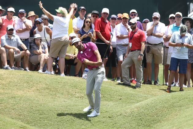 May 12, 2017 - Ponte Vedra Beach, Florida, United States - Dustin Johnson chips on to the 9th green during the second round of The PLAYERS Championship at TPC Sawgrass. Golf 2017: The PLAYERS Championship - Round 2 - ZUMAw109 20170512_zap_w109_029 Copyright: xDebbyxWongx