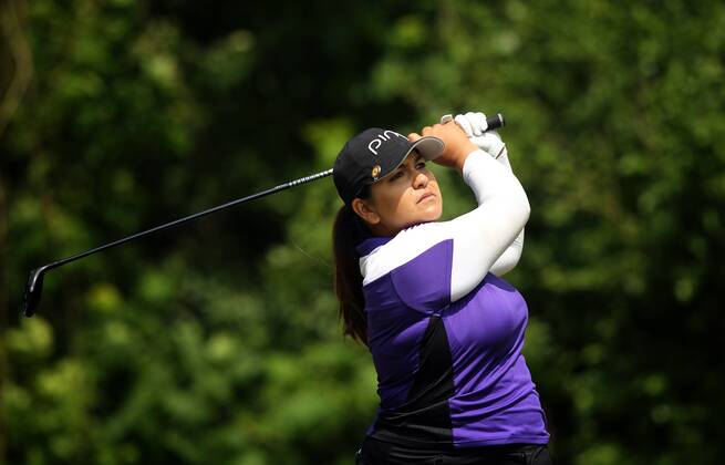 May 28, 2017 - Ann Arbor, Michigan, United States - Lizette Salas of the United States tees off on the 7th tee during the final round of the LPGA Golf Damen Volvik Championship at Travis Pointe Country Club, Ann Arbor, MI, USA Sunday, May 28, 2017. LPGA Volvik Championship  - ZUMAn230 20170528_zaa_n230_261 Copyright: xJorgexLemusx