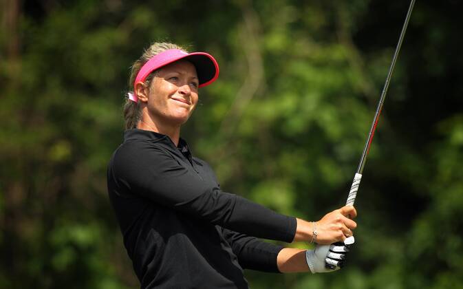 May 28, 2017 - Ann Arbor, Michigan, United States - Suzann Pettersen of Norway tees off on the 7th tee during the final round of the LPGA Golf Damen Volvik Championship at Travis Pointe Country Club, Ann Arbor, MI, USA Sunday, May 28, 2017. LPGA Volvik Championship  - ZUMAn230 20170528_zaa_n230_271 Copyright: xJorgexLemusx