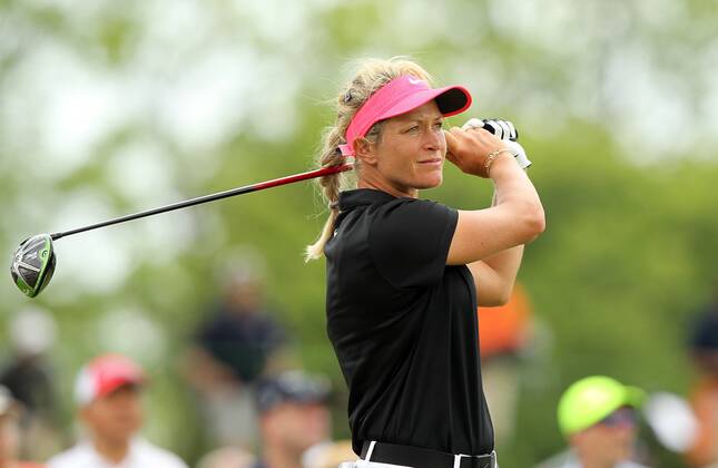 May 28, 2017 - Ann Arbor, Michigan, United States - Suzann Pettersen of Norway tees off on the 17th tee during the final round of the LPGA Golf Damen Volvik Championship at Travis Pointe Country Club, Ann Arbor, MI, USA Sunday, May 28, 2017. LPGA Volvik Championship - Final Round  - ZUMAn230 20170528_zaa_n230_305 Copyright: xJorgexLemusx
