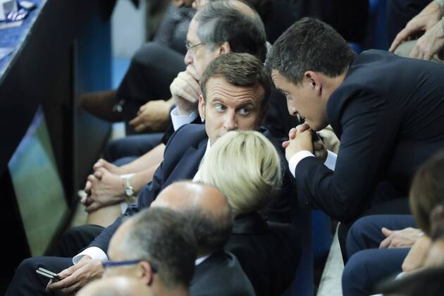 Emmanuel Macron, president de la Republique francaise, Gerald DARMANIN, ministre de l Action et des Comptes publics, BRIGITTE TROGNEUX MACRON FOOTBALL : PSG vs SCO Angers - Finale Coupe de France - 27 05 2017 StephaneAllaman Panoramic