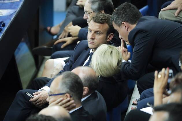 Emmanuel Macron, president de la Republique francaise, Gerald DARMANIN, ministre de l Action et des Comptes publics, BRIGITTE TROGNEUX MACRON FOOTBALL : PSG vs SCO Angers - Finale Coupe de France - 27 05 2017 StephaneAllaman Panoramic