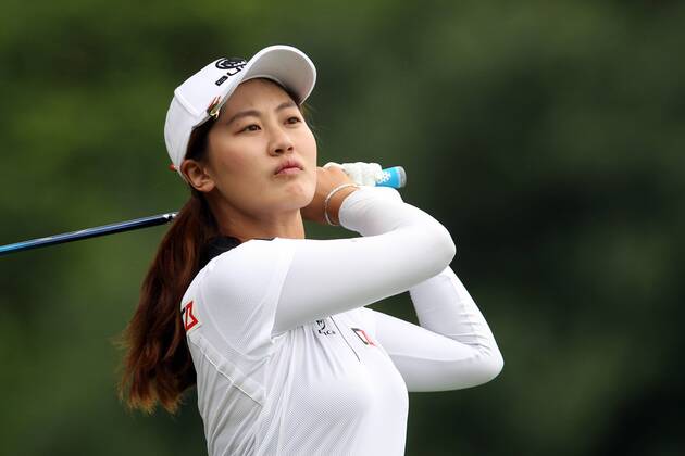 June 16, 2017 - Belmont, Michigan, United States - Xiyu Lin of China follows her shot from the 5th tee down the fairway during the second round of the Meijer LPGA Golf Damen Classic golf tournament at Blythefield Country Club in Belmont, MI, USA Friday, June 16, 2017. Meijer LPGA Classic - Round Two  - ZUMAn230 20170616_zaa_n230_463 Copyright: xAmyxLemusx