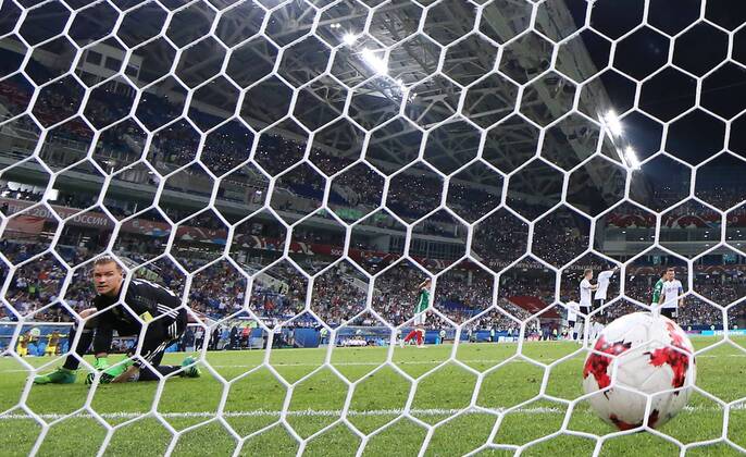 SOCHI, RUSSIA - JUNE 29, 2017: Germany s goalkeeper Marc-Andre ter Stegen concedes a goal in the 2017 FIFA Confederations Cup semifinal football match against Mexico at Fisht Stadium. Germany won the game 4-1. Artyom Korotayev TASS  TS05584E