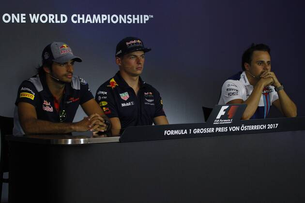 Austrian Grand Prix, Red Bull Ring 06 - 09 July 2017 06.07.2017- Thursday press conference PK Pressekonferenz Carlos Sainz Jr (ESP) Scuderia Toro Rosso STR12, Max Verstappen (NED) Red Bull Racing RB13 and Felipe Massa (BRA) Williams F1 Team FW40