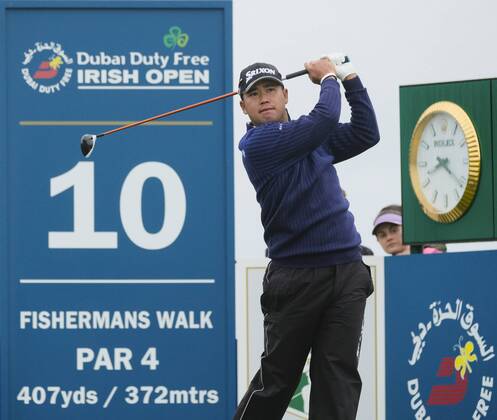 July 7th 2017, Portstewart Golf Club, Portstewart, Northern Ireland; Dubai Duty Free Irish Open Golf Championship, Day 2; Hideki Matsuyama (JPN) drives from the 10th tee box during the second round of the Dubai Duty Free Irish Open xNigelxCookex  ActionPlus11898540
