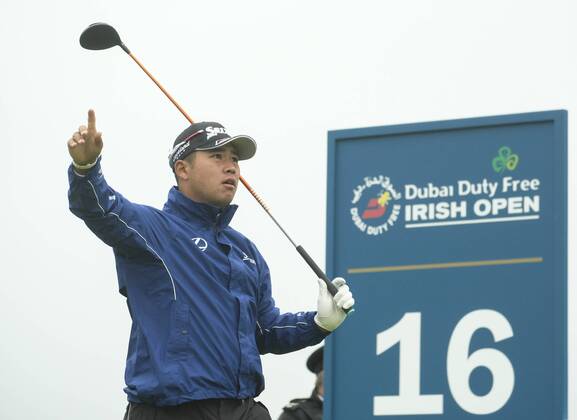 July 7th 2017, Portstewart Golf Club, Portstewart, Northern Ireland; Dubai Duty Free Irish Open Golf Championship, Day 2; Hideki Matsuyama (JPN) calls a wayward drive from the 16th during the second round of the Dubai Duty Free Irish Open xNigelxCookex  ActionPlus11898556