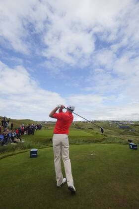 July 7th 2017, Portstewart Golf Club, Portstewart, Northern Ireland; Dubai Duty Free Irish Open Golf Championship, Day 2; Padraig Harrington (IRL) plays his tee shot during the second round of the Dubai Duty Free Irish Open xNigelxCookex  ActionPlus11898841
