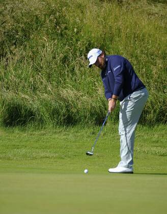 July 8th 2017, Portstewart Golf Club, Portstewart, Northern Ireland; Dubai Duty Free Irish Open Golf Championship, Day 3; Shane Lowry (IRL) plays his putt on the 1st during the third round of the Dubai Duty Free Irish Open xNigelxCookex  ActionPlus11898876