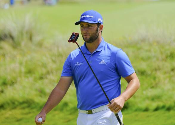 July 8th 2017, Portstewart Golf Club, Portstewart, Northern Ireland; Dubai Duty Free Irish Open Golf Championship, Day 3; John Rahm (USA) after carding a birdie on the 1st during the third round of the Dubai Duty Free Irish Open; Rahm presently holds the lead towards the end of the 3rd round xNigelxCookex  ActionPlus11898979