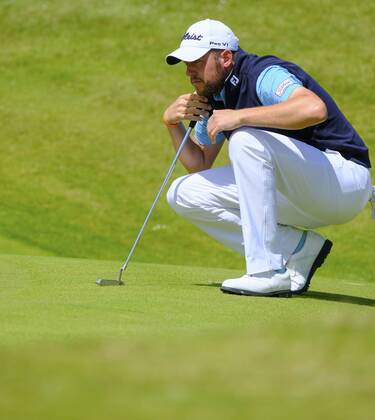 July 8th 2017, Portstewart Golf Club, Portstewart, Northern Ireland; Dubai Duty Free Irish Open Golf Championship, Day 3; Matthew Southgate lines up his putt on the 3rd during the third round of the Dubai Duty Free Irish Open xNigelxCookex  ActionPlus11898980