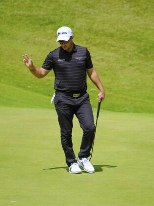 July 8th 2017, Portstewart Golf Club, Portstewart, Northern Ireland; Dubai Duty Free Irish Open Golf Championship, Day 3; Ryan Fox (NZL) thanks for the crowd after his putt on the 3rd during the third round of the Dubai Duty Free Irish Open xNigelxCookex  ActionPlus11898982