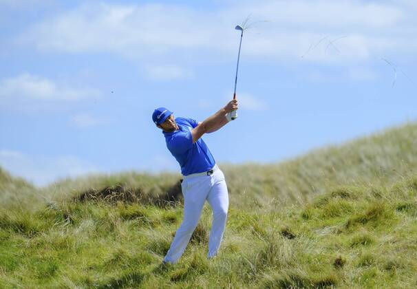 July 8th 2017, Portstewart Golf Club, Portstewart, Northern Ireland; Dubai Duty Free Irish Open Golf Championship, Day 3; John Rahm (USA) with his second shot on the 3rd during the third round of the Dubai Duty Free Irish Open; Rahm presently holds the lead towards the end of the 3rd round xNigelxCookex  ActionPlus11898983