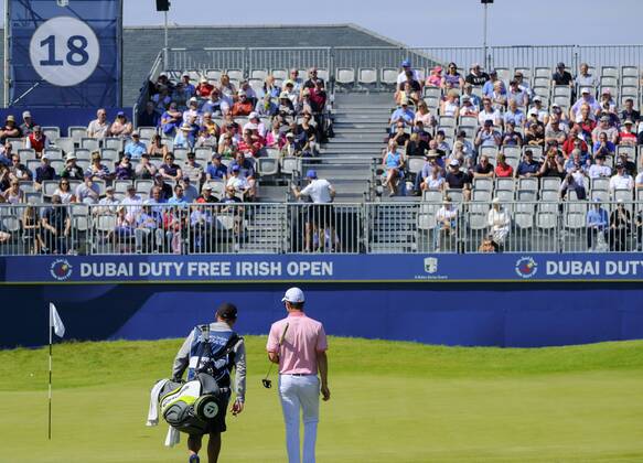 July 8th 2017, Portstewart Golf Club, Portstewart, Northern Ireland; Dubai Duty Free Irish Open Golf Championship, Day 3; The grandstand greets Justin Rose (ENG) as he makes his way towards the 18th green during the third round of the Dubai Duty Free Irish Open; Rose sitting on -13 at end of 3rd round xNigelxCookex  ActionPlus11899001