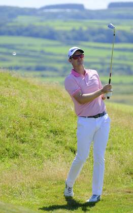 July 8th 2017, Portstewart Golf Club, Portstewart, Northern Ireland; Dubai Duty Free Irish Open Golf Championship, Day 3; Justin Rose (ENG) with his second shot on the 16th during the third round of the Dubai Duty Free Irish Open; Rose sitting on -13 at end of 3rd round xNigelxCookex  ActionPlus11898990