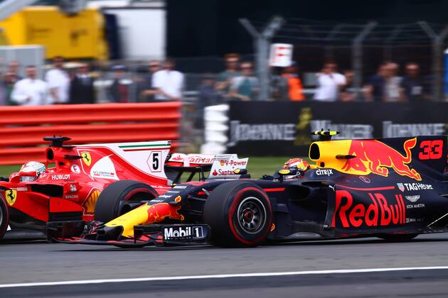 British Grand Prix, Silverstone 13 - 16 July 2017 16.07.2017 - Race, Sebastian Vettel (GER) Scuderia Ferrari SF70H and Max Verstappen (NED) Red Bull Racing RB13