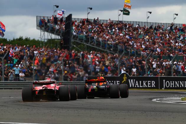 British Grand Prix, Silverstone 13 - 16 July 2017 16.07.2017 - Race, Sebastian Vettel (GER) Scuderia Ferrari SF70H and Max Verstappen (NED) Red Bull Racing RB13