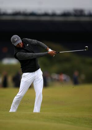 20th July 2017, Royal Birkdale Golf Club, Southport, England; The 146th Open Golf Championship, First round; Jordan Spieth (USA) strikes his second shot from the parkway on the par four 10th hole xDavidxBlunsdenx  ActionPlus11904137